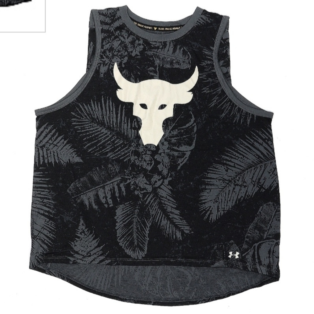 Under Armour Project Rock Aloha Camo Tank Top Black Women's Large L Palm Print - Picture 3 of 8